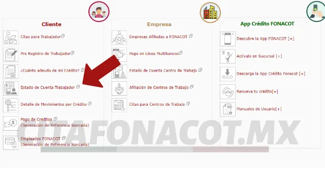 primer paso para checar estado de cuenta fonacot